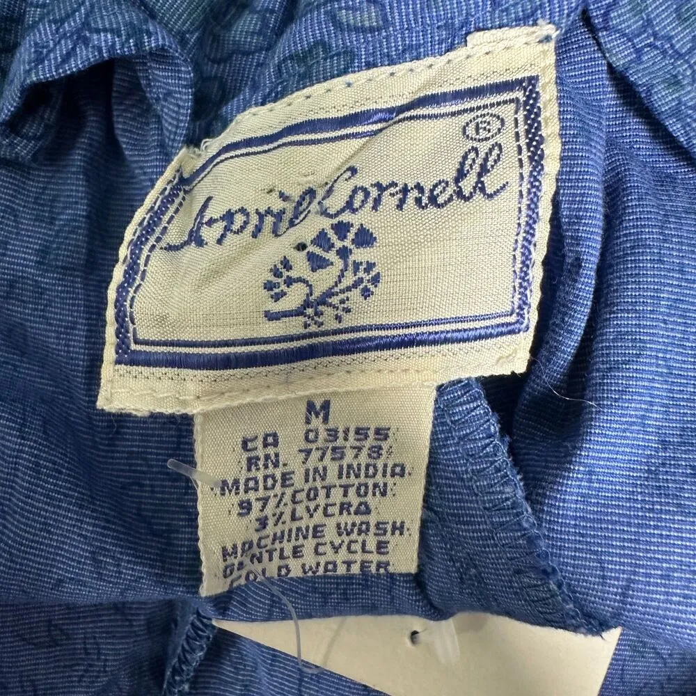 April Cornell Vintage Blue Floral Straight Leg Pants Medium NEW Deadstock - Image 3