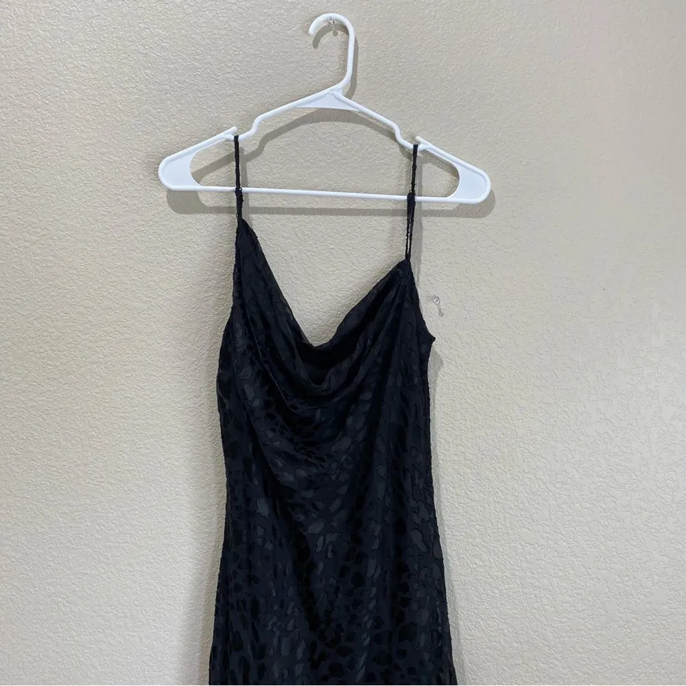 GOOD AMERICAN Velvet Burnout Dress Black Leopard Asymmetric Cowl Size 2 Medium - Image 9