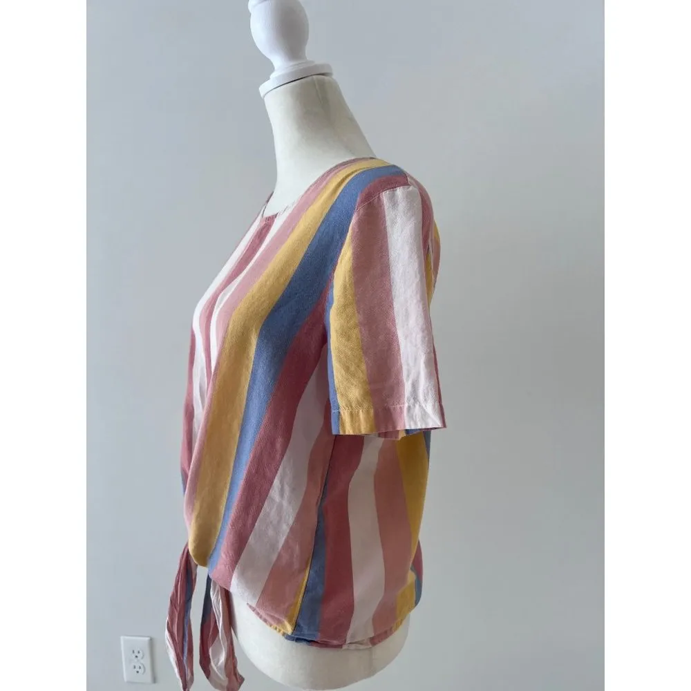 Madewell Button-Back Tie Tee in Sherbet Stripe size Small - Image 2