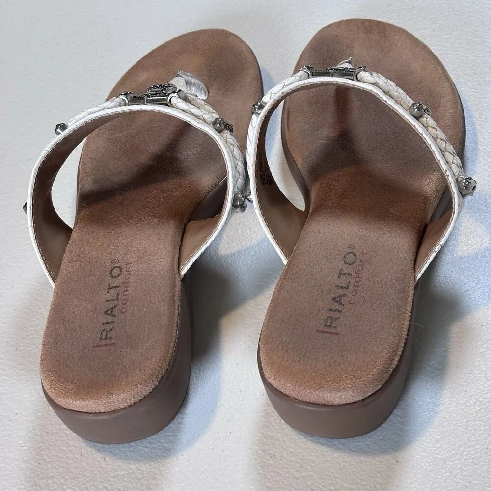 Rialto Women Kismet Braided & Metal Accent Cushioned Slides Sandals White 7.5 - Image 3