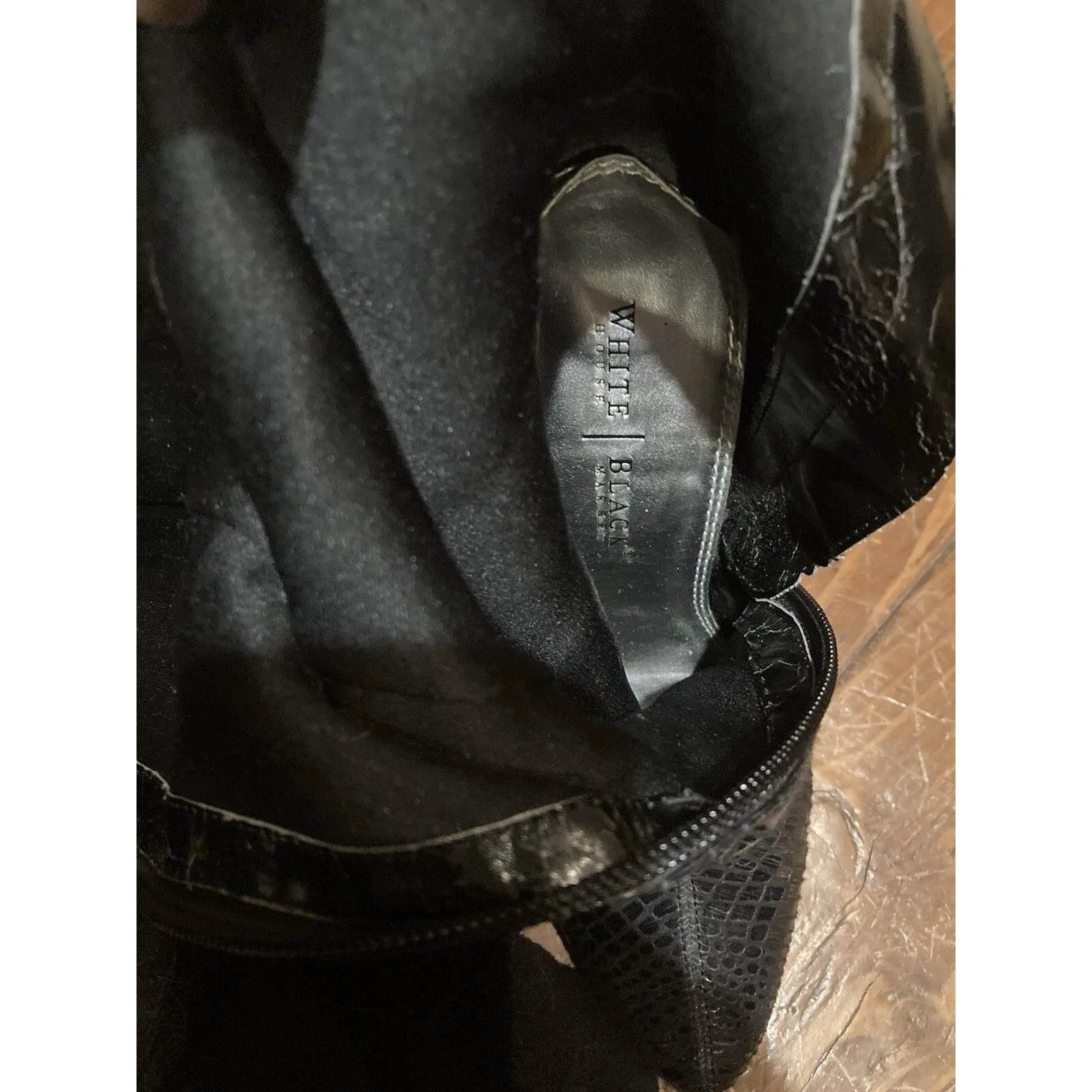 WHBM Snakeskin Black Boots 8M Knee High Heel 4.5” White House Black Market Party - Image 10