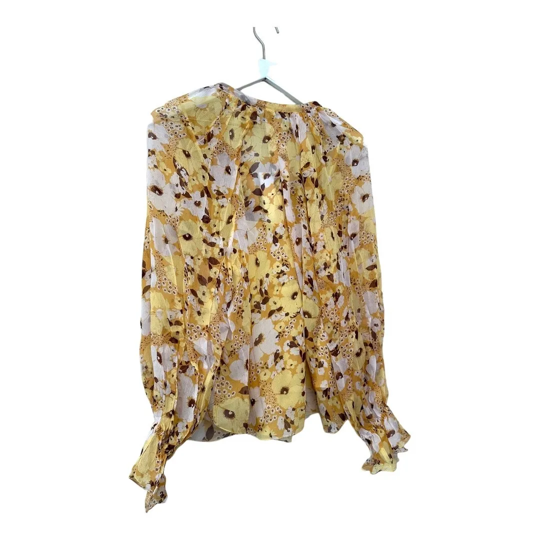 NWT Joie Brigitta Silk Floral Blouse Amber Gold Multi Long Sleeve Size L - Image 6