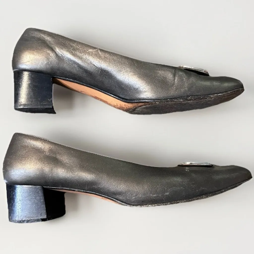 Salvatore Ferragamo Boutique Block Heel Pumps Size 8.5 B Dark Silver Gray - Image 3