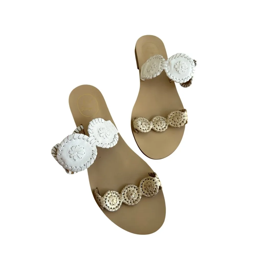 JACK ROGERS White Gold Leather Flat Sandals Size 9.5 - Image 2