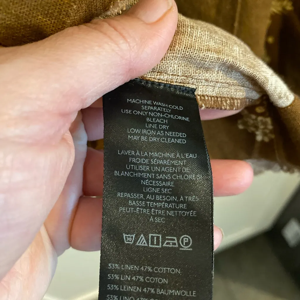 Anthropologie Basque Waist Mini Skirt Brown Cream Floral Bows cotton linen Fall - Image 12