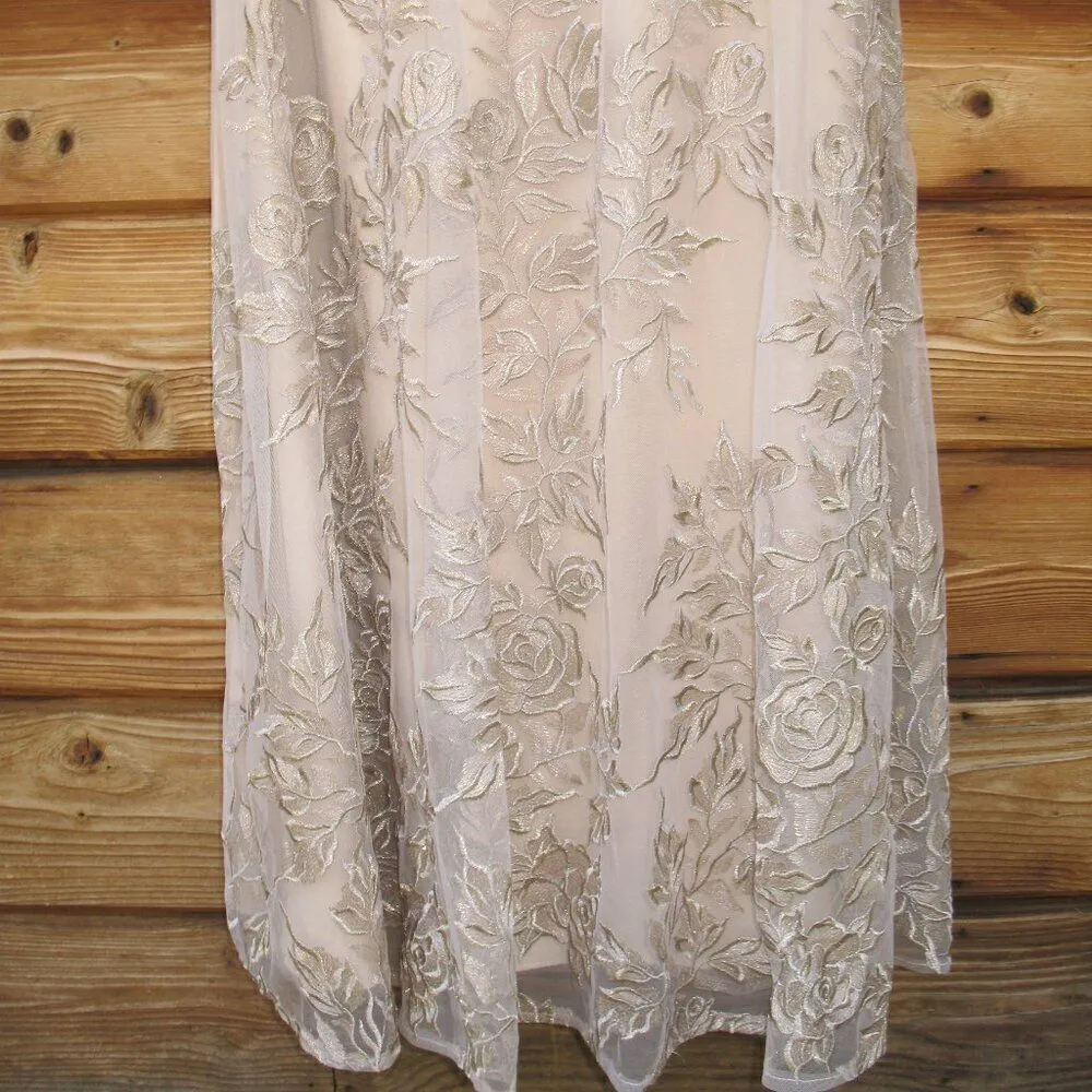 La Femme Women’s Floral Embroidered Mesh A-Line Gown Dress - Image 9