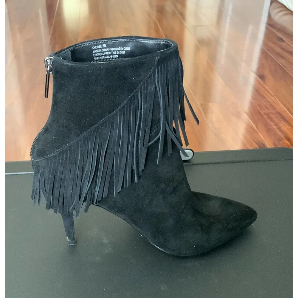 Saks 5th Ave Leather Suede Fringe Cowgirl Boot Pointed Toe sz 8 Zip 3 1/2" Heel - Image 7