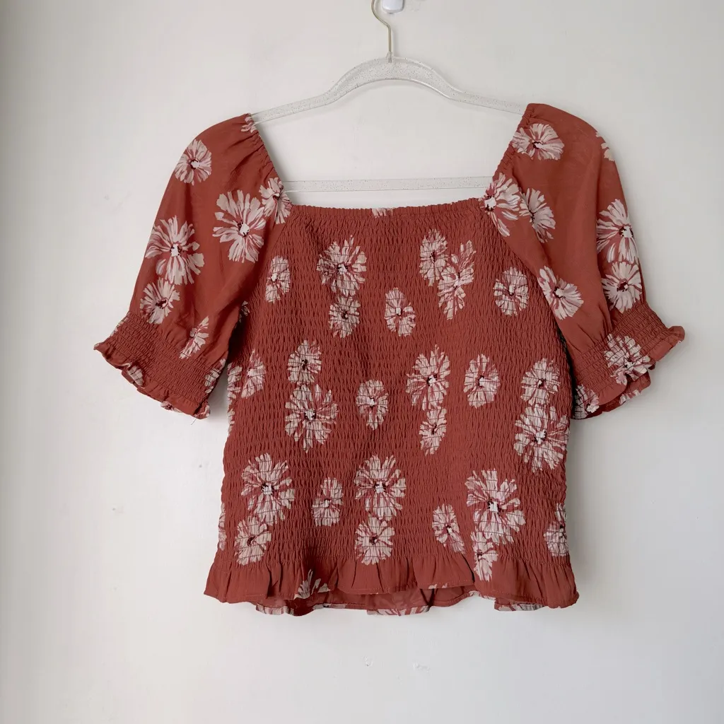 Madewell Georgette Lucie Puff-Sleeve Smocked Bodice Top in Moody Blooms S - Image 8