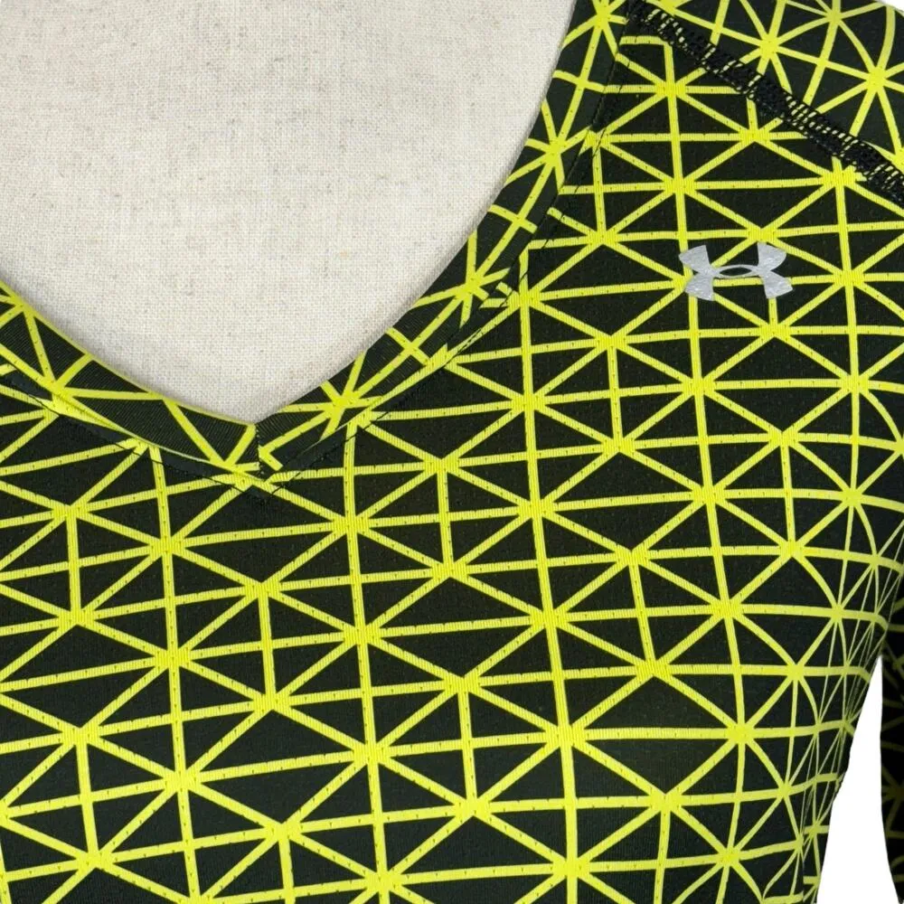 Under Armour Small Fitted HeatGear Top Long Sleeves V-Neck Stretch Geometric - Image 2