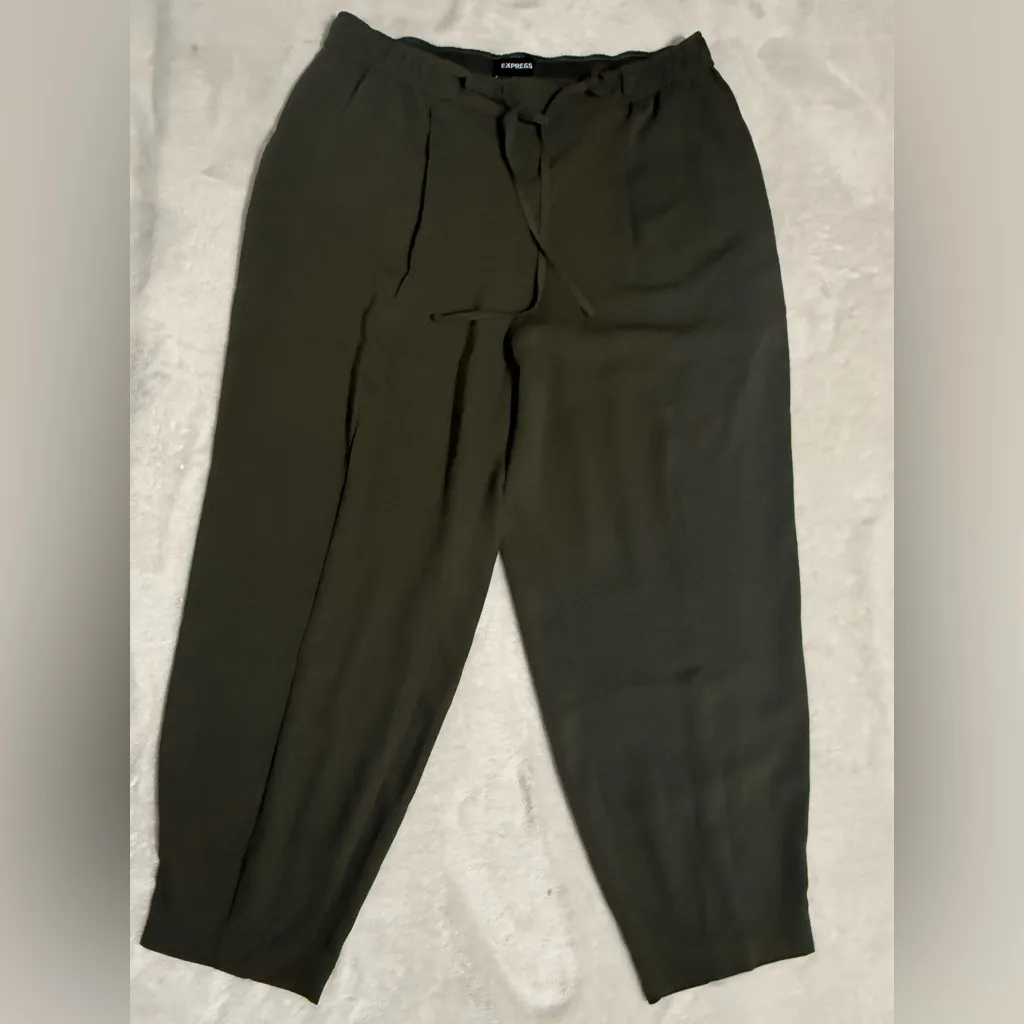 Express Olive Green Drawstring Pull On Pants Large - Image 3