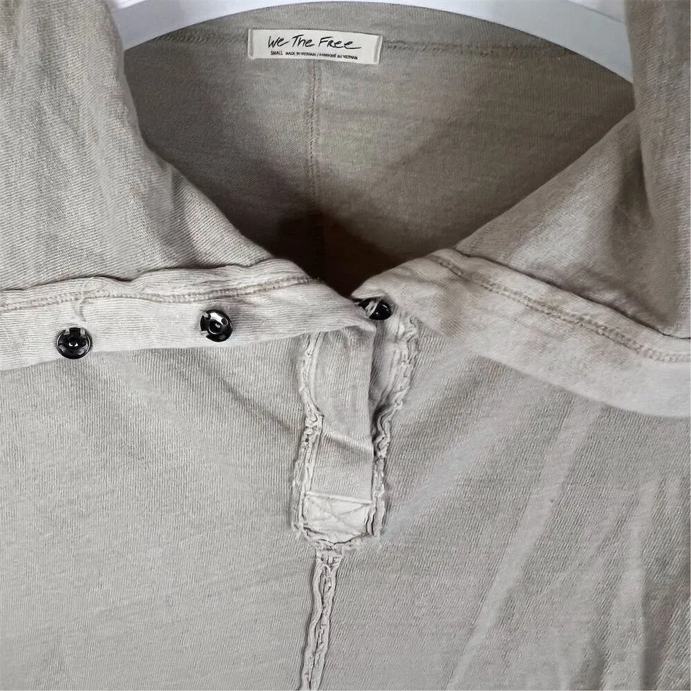 Free People We The Free Boho Women's Beige‎ Cropped Henley Top Size Small Grunge - Image 3