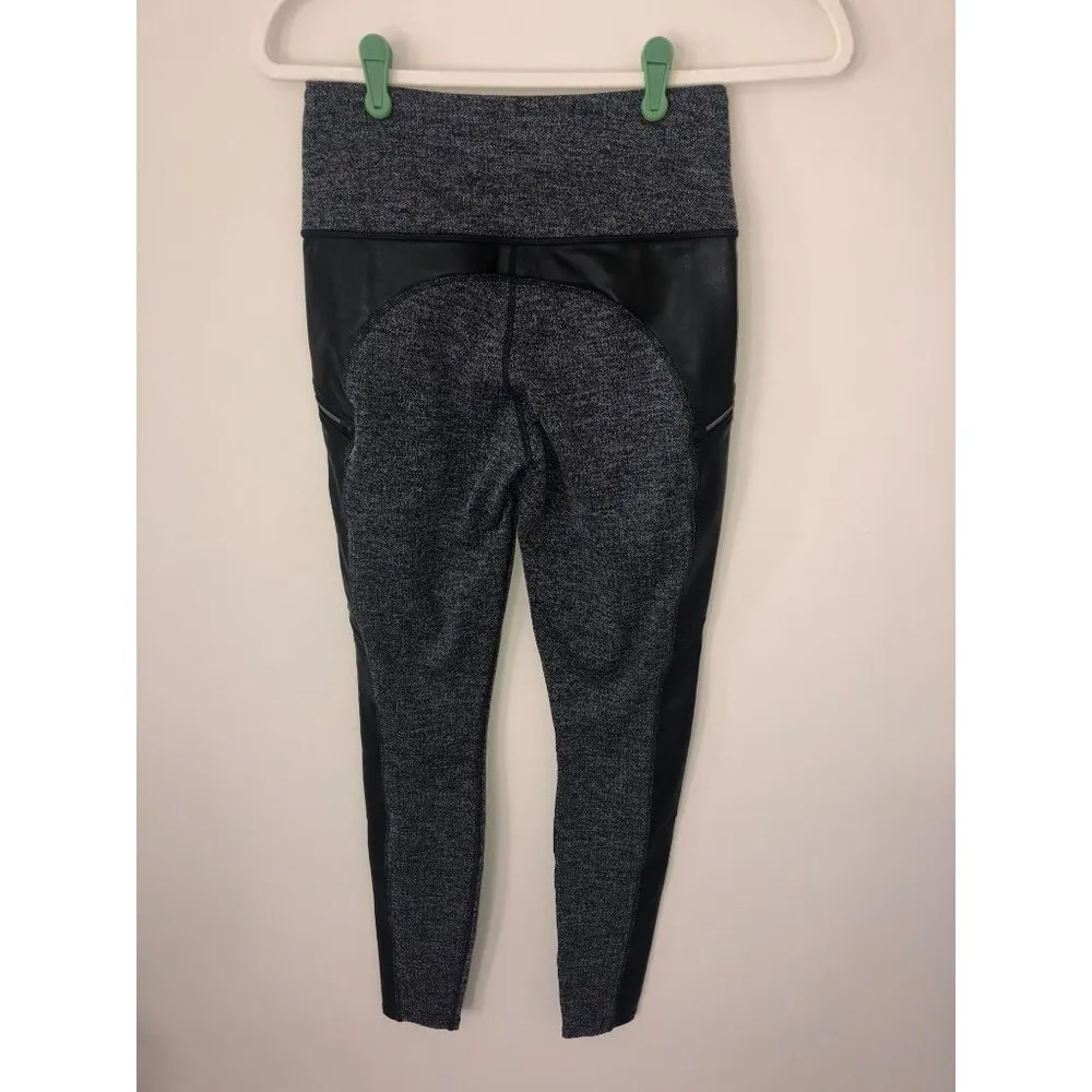 Athleta Size M Legging Luxe Herringbone Metro Drifter Faux Leather Pockets Black - Image 9