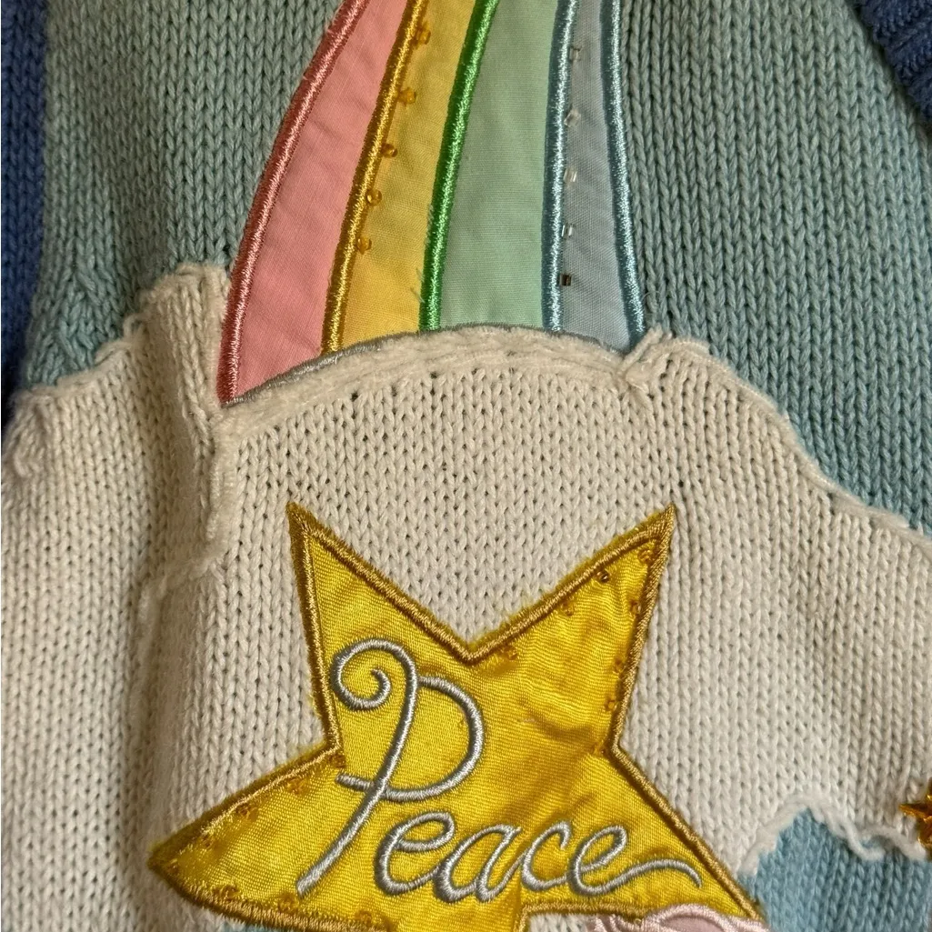 The Quacker Factory Blue Whimsical Angel Knit Button Up Sweater Size Large - Image 6