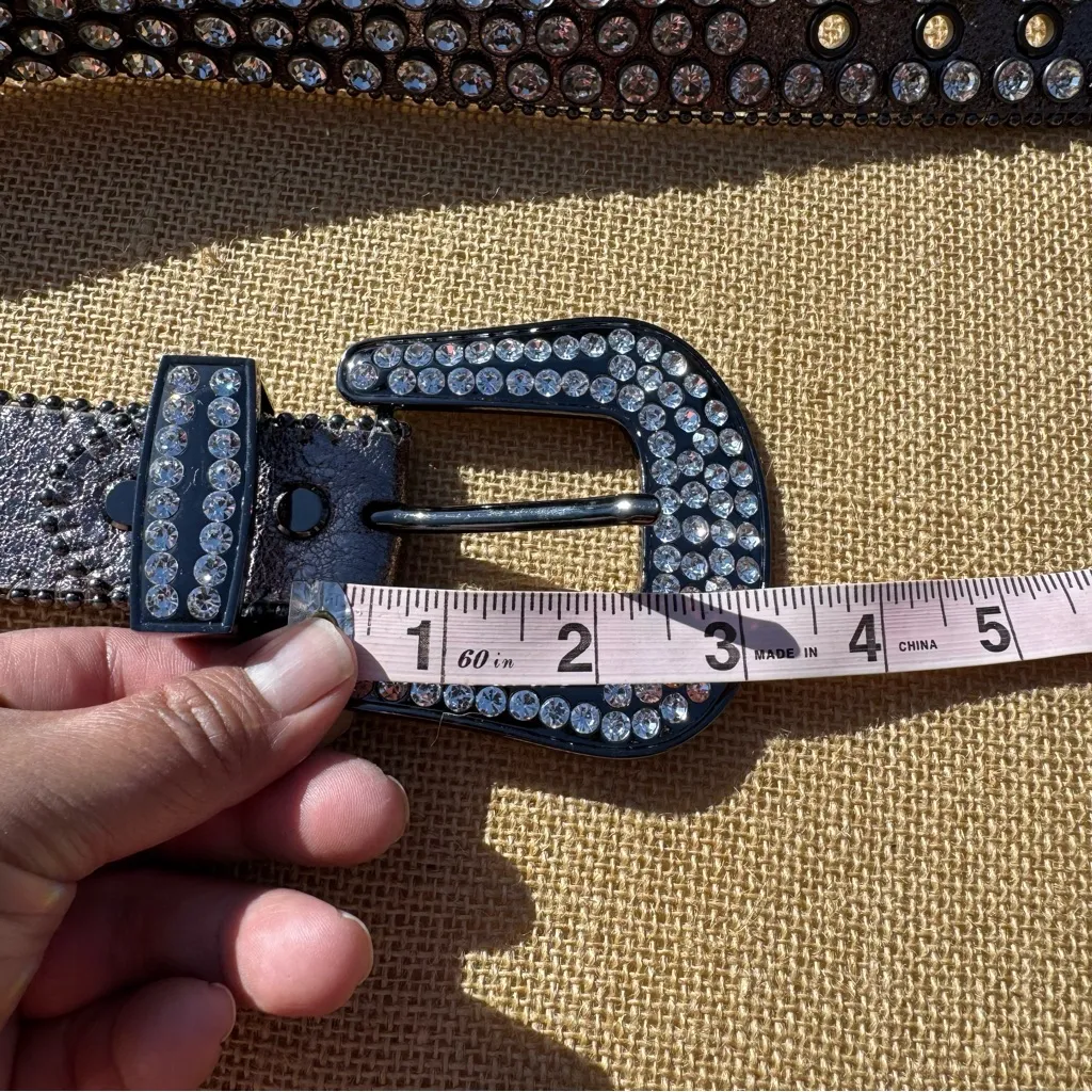 Paper Money Crystal Embellished Black Gunmetal Belt Size 34 - Image 6