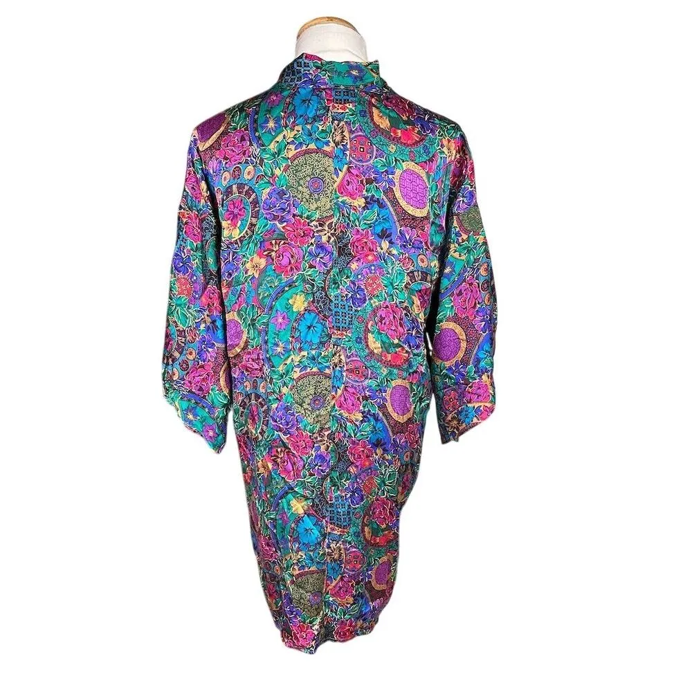 Victoria's Secret Women's Floral Silk Kimono Robe One Size Vintage Gold Label - Image 4