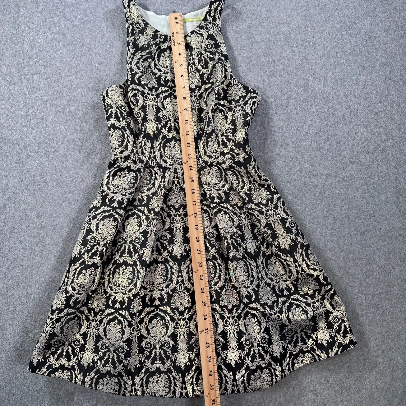 Gianni Bini Gold Metallic Racerback Sleeveless Dress Size XSmall Flare High Neck - Image 5