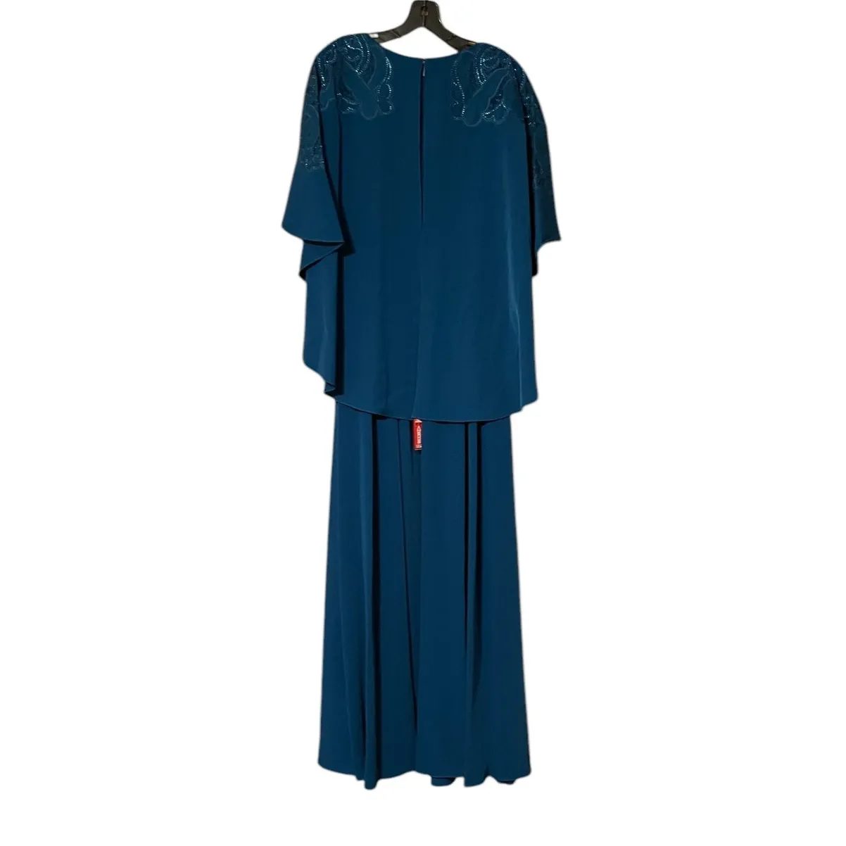 Sachin & Babi NEW Size 10 Moroccan Blue Crepe Embroidered Wren Cape Maxi Gown - Image 6