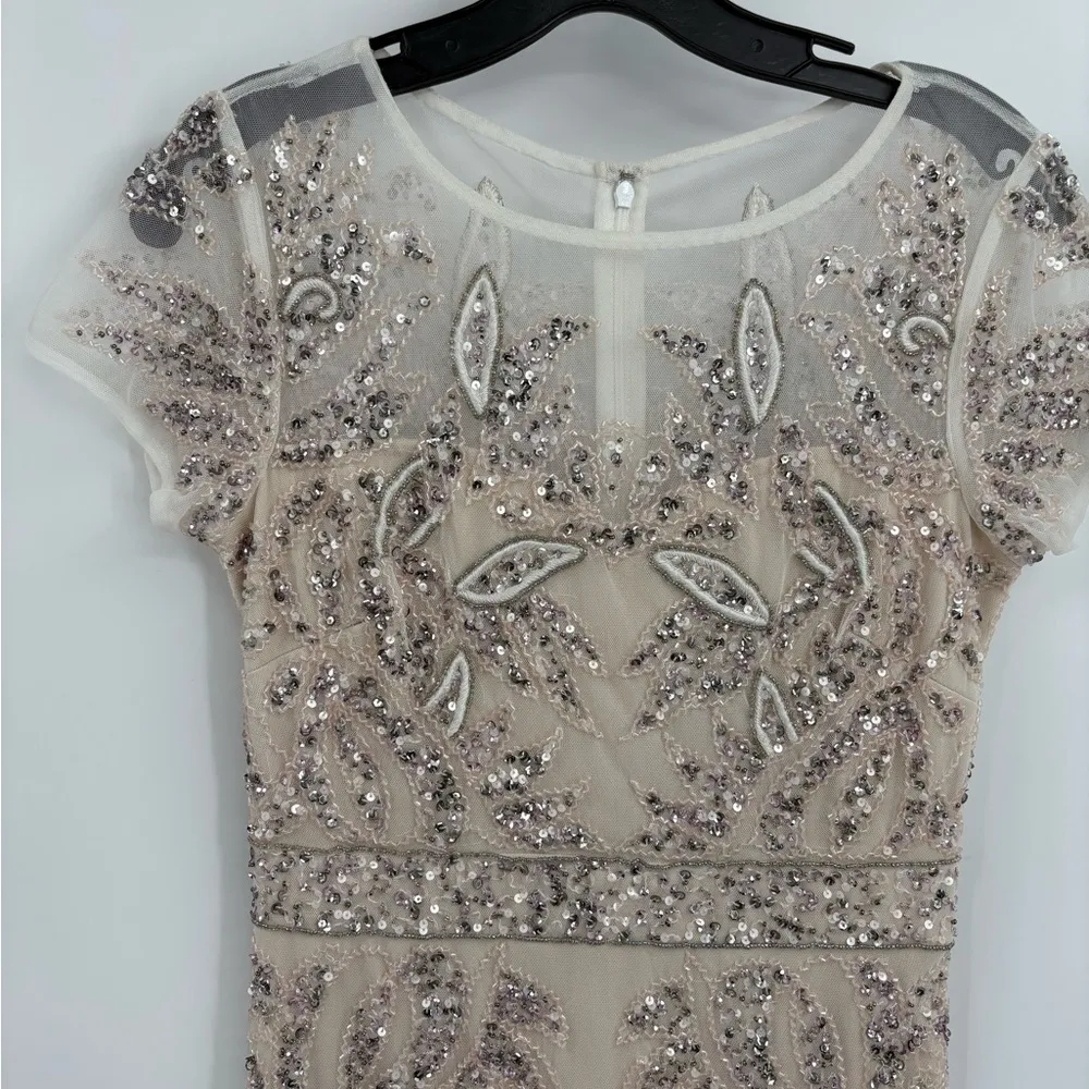 adrianna papell Embellished Mesh Sequin Cocktail wedding Formal Gown dress 2 NWT - Image 3