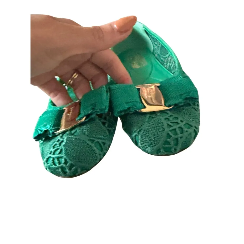 SALVATORE FERRAGAMO Varina Lace Bow Green Ballet Flats Size 6.5 - Image 3
