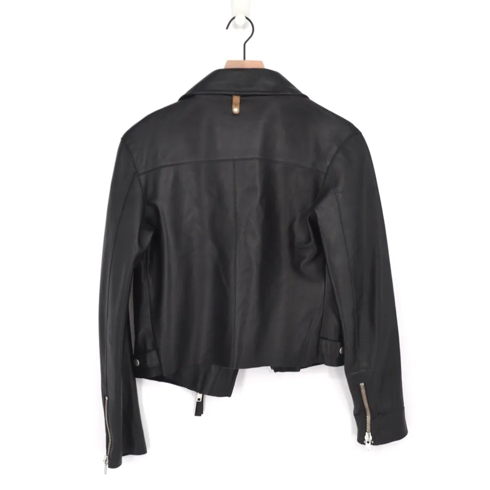 Mackage Genuine Lamb Leather Cropped Moto Biker Jacket Black Women's XXS - Image 7