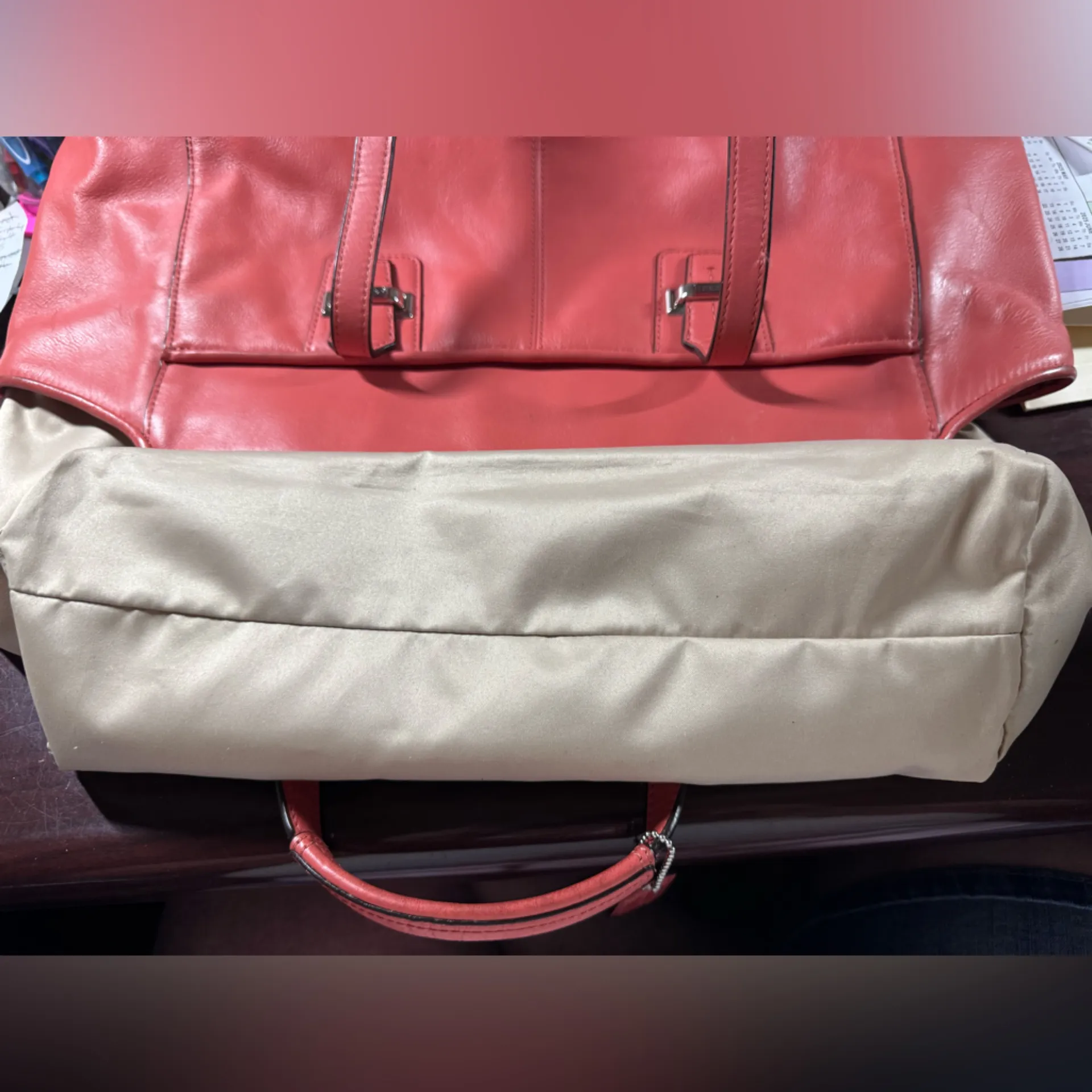 COACH Taylor Leather Alexis Carryall Bag Salmon Rose Tearose Coral F25205 - Image 8