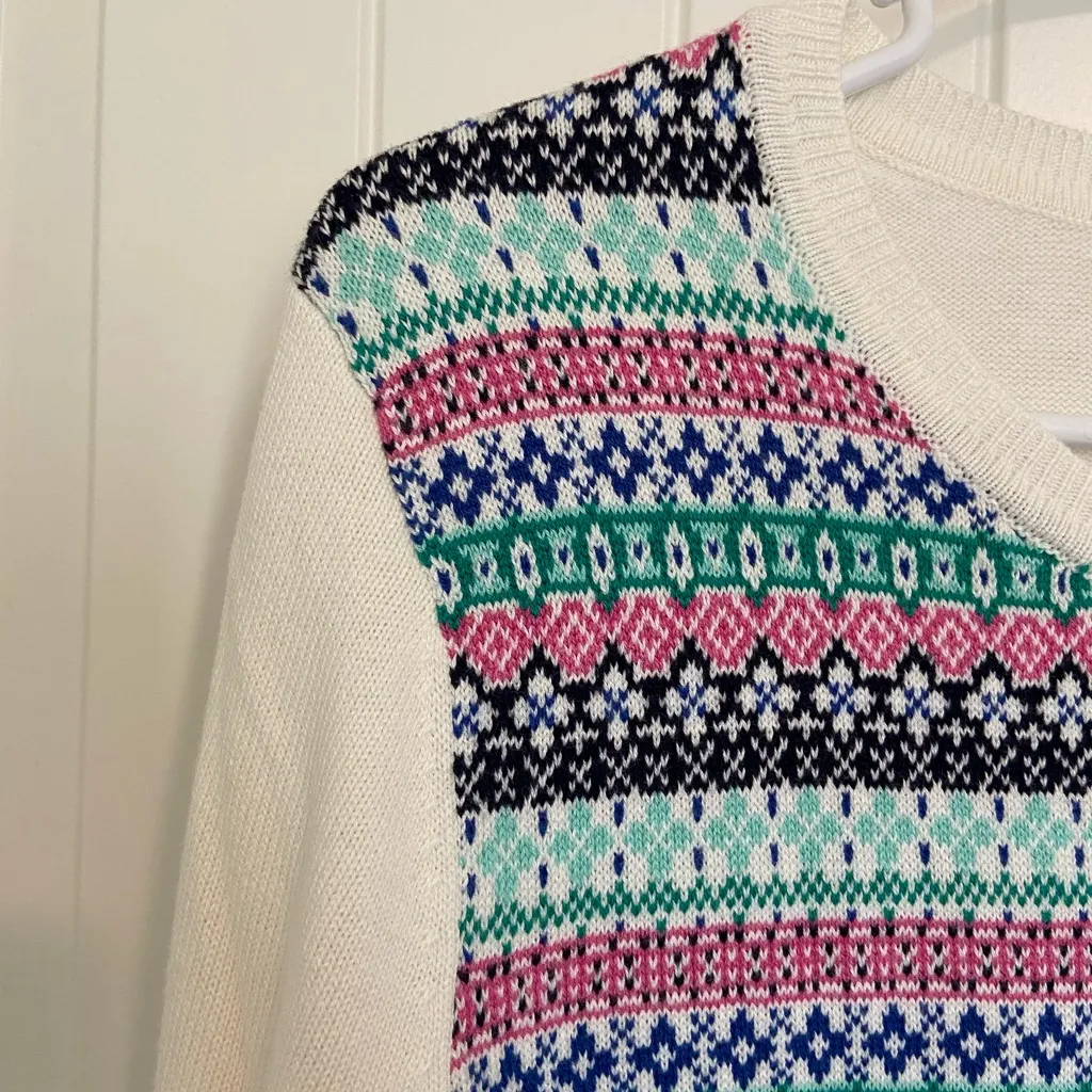 NEW Talbots‎ women’s cream colorful patterned button up sweater large - Image 2