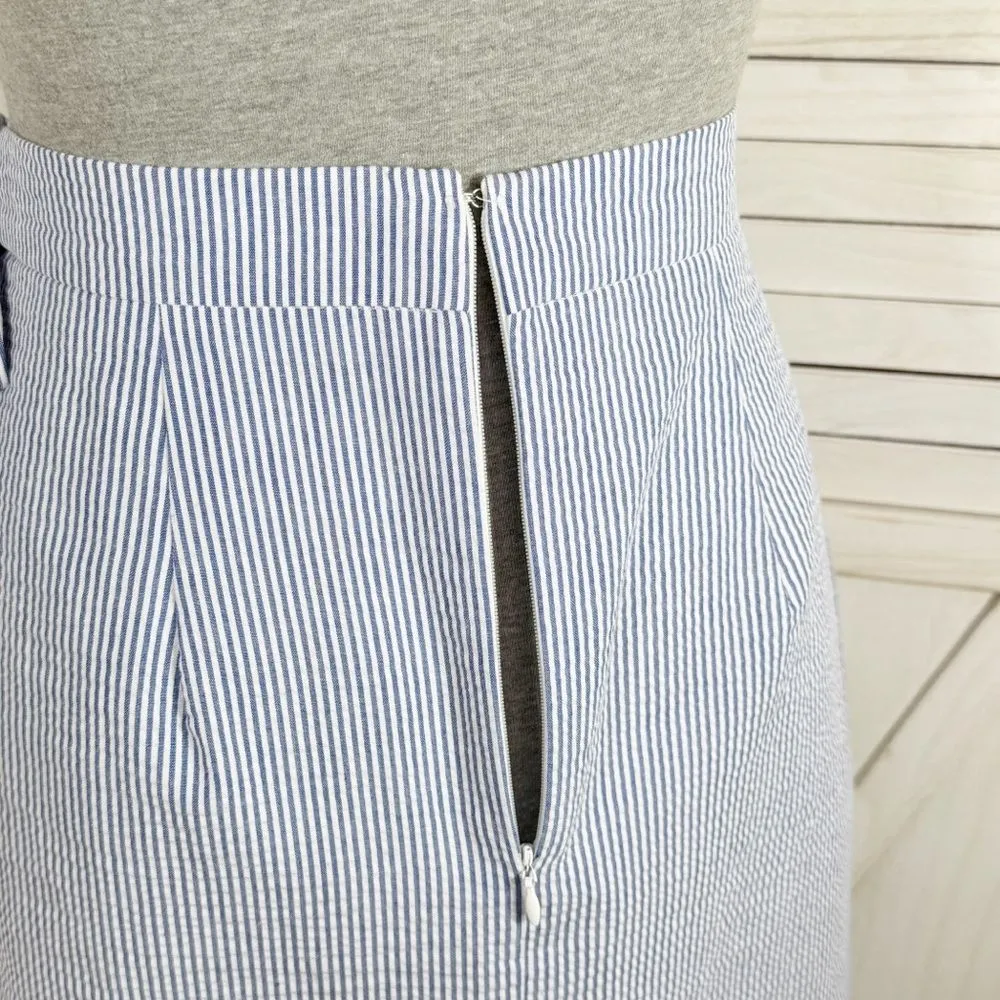 Lauren James‎ Striped Seersucker Faux Wrap Skirt Blue White Medium - Image 8