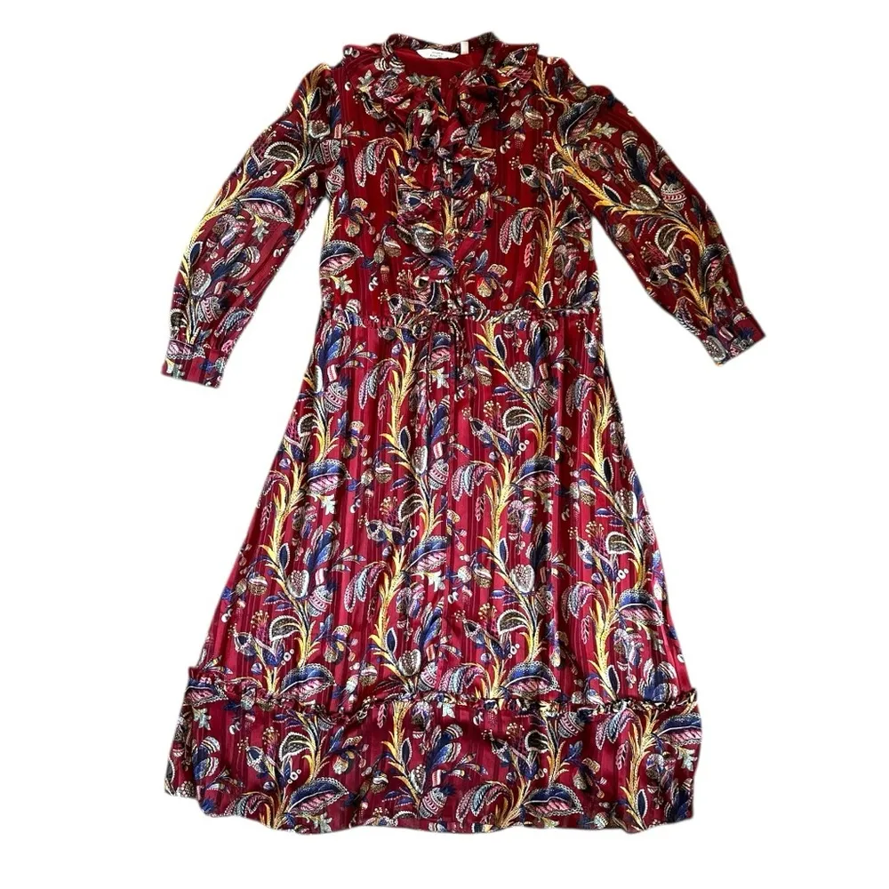 & Other Stories Red Floral Print Midi Dress Lined Tie Waist Size 6 Boho Cottage - Image 3