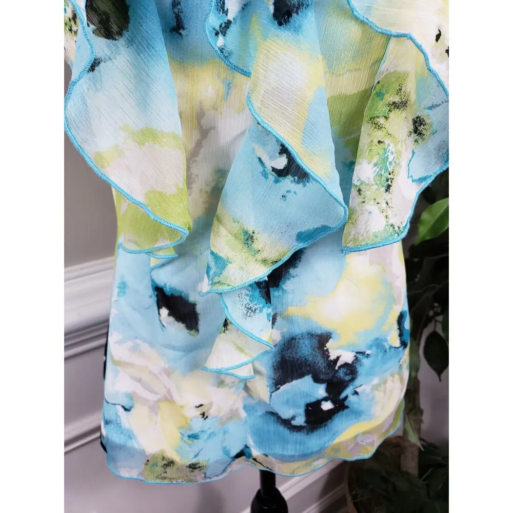 BCX Tank Top Women's Small Halter Neck Sleeveless Beautiful Ruffle Watercolor - Image 4