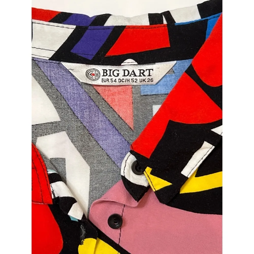 Big Dart Multicolor Abstract Long Sleeve Button Down Blouse Shirt Sz 54 … Red - Image 9