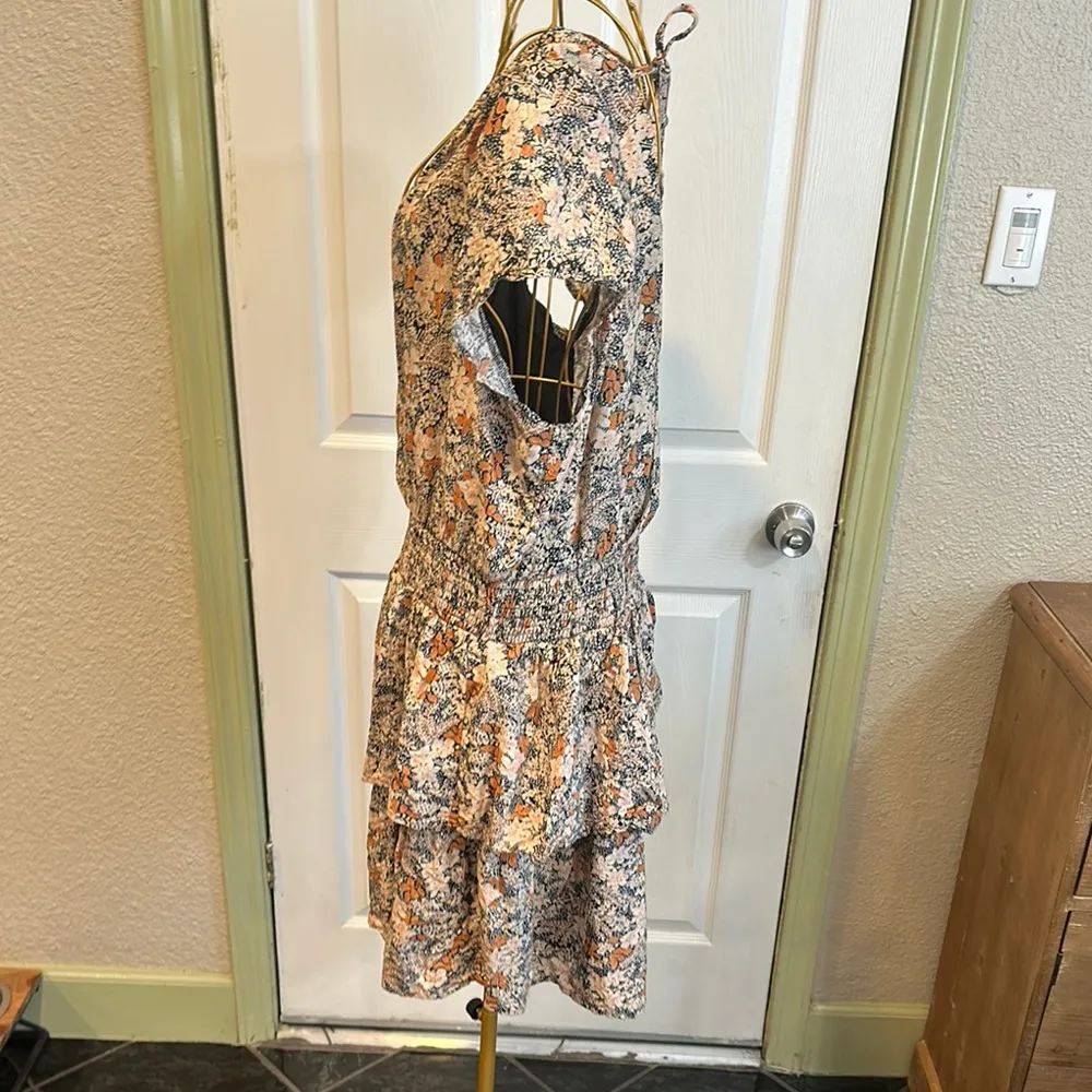 American Eagle Outfitters Floral Cream and orange graden party Tiered Wrap Dress - Image 5