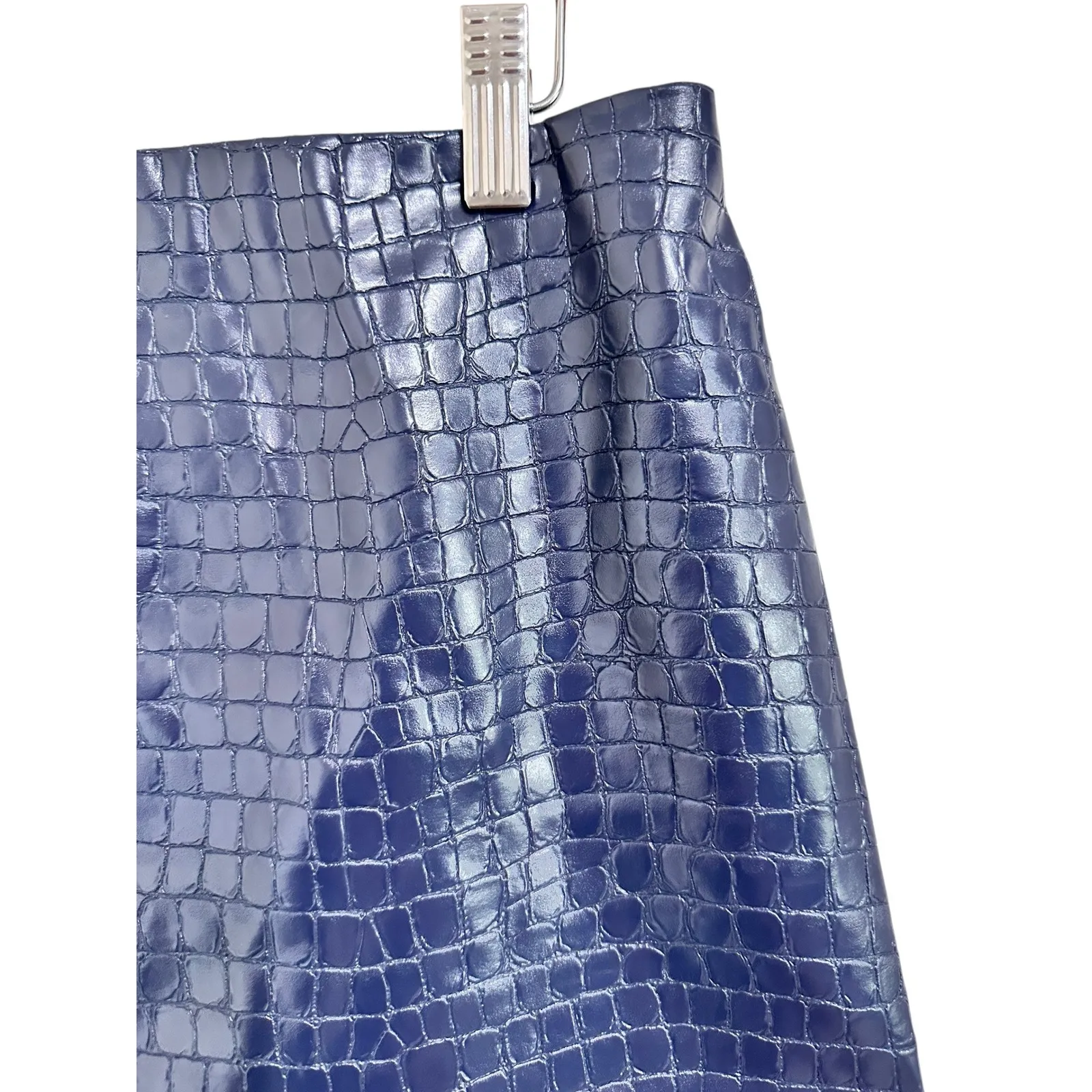 Alice + Olivia‎ Elana Vegan Leather Mini Skirt Croc Embossed Navy Blue Size 10 - Image 3
