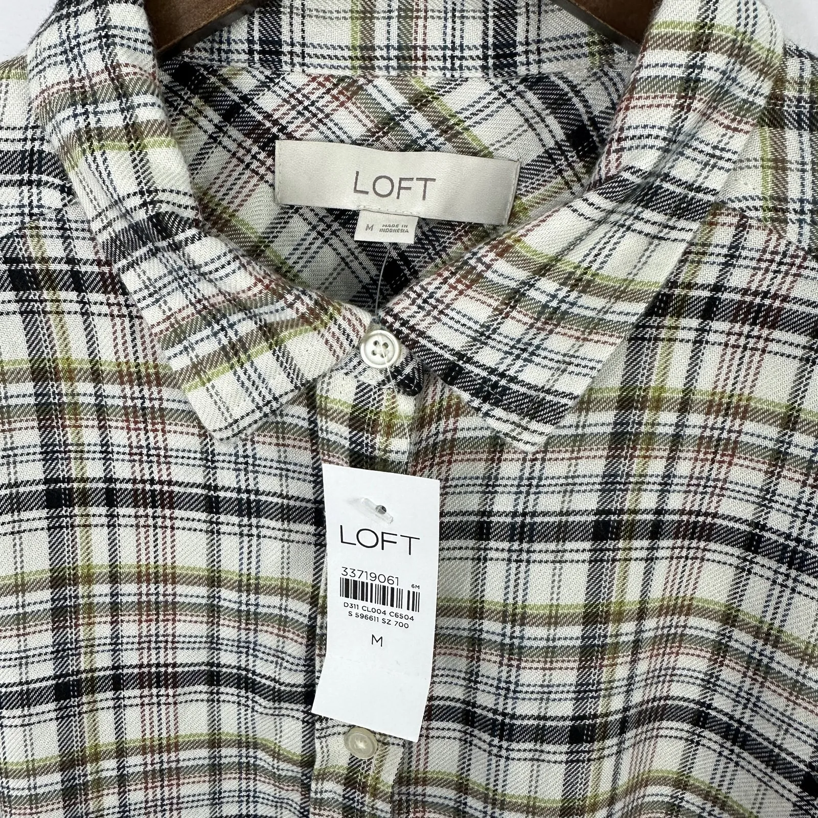 LOFT Shirt Womens Medium Plaid Button Up Grunge 90s Preppy‎ Academia Cottage NWT - Image 2