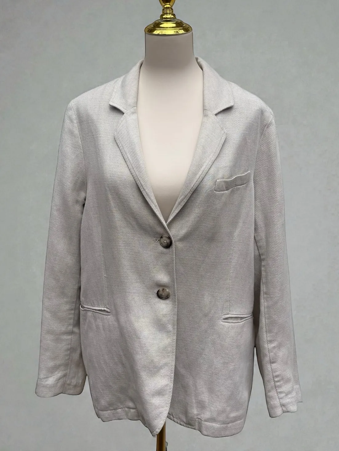 Peruvian Connection Belda Blazer Sz 16 Linen Blend Twill Cream Quiet Luxury - Image 1