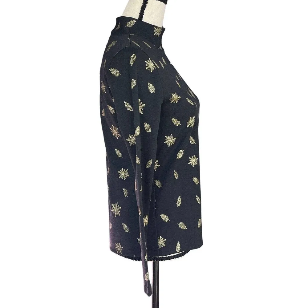 Karen Scott Petite Small PS Top Holiday Snowflake Long Sleeve Stretch Mock Neck - Image 3