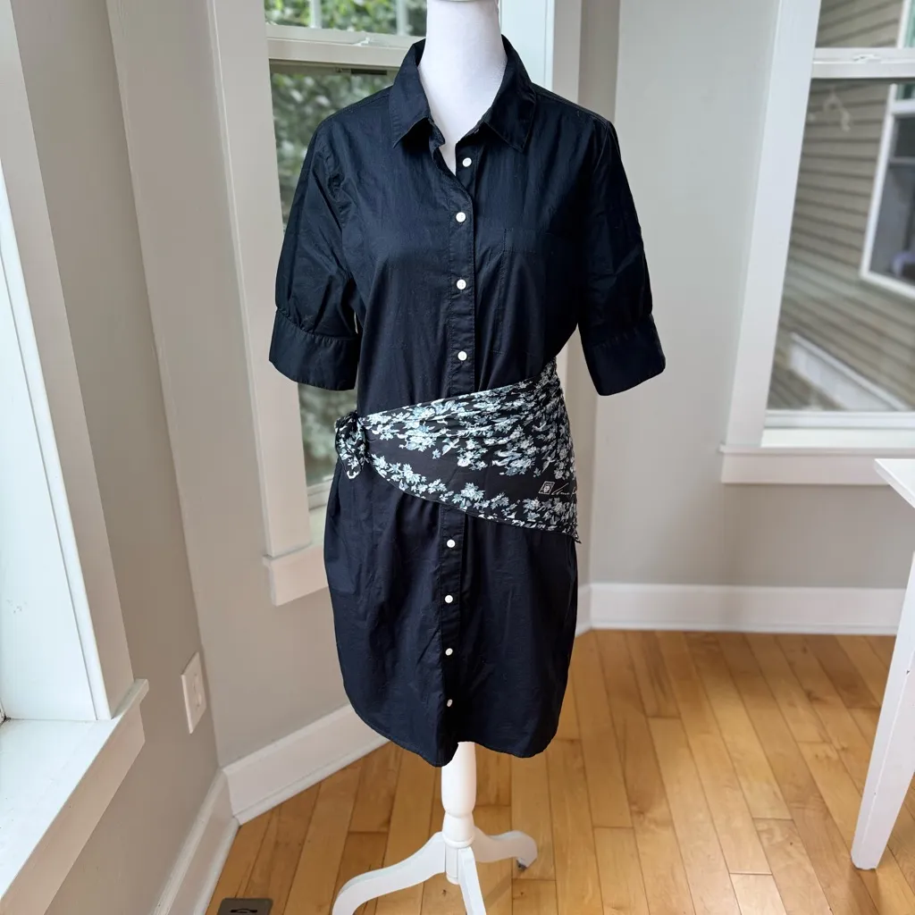 Old Navy Black Cotton Short Sleeve Button Down Shirt Dress French Style Medium - Image 10