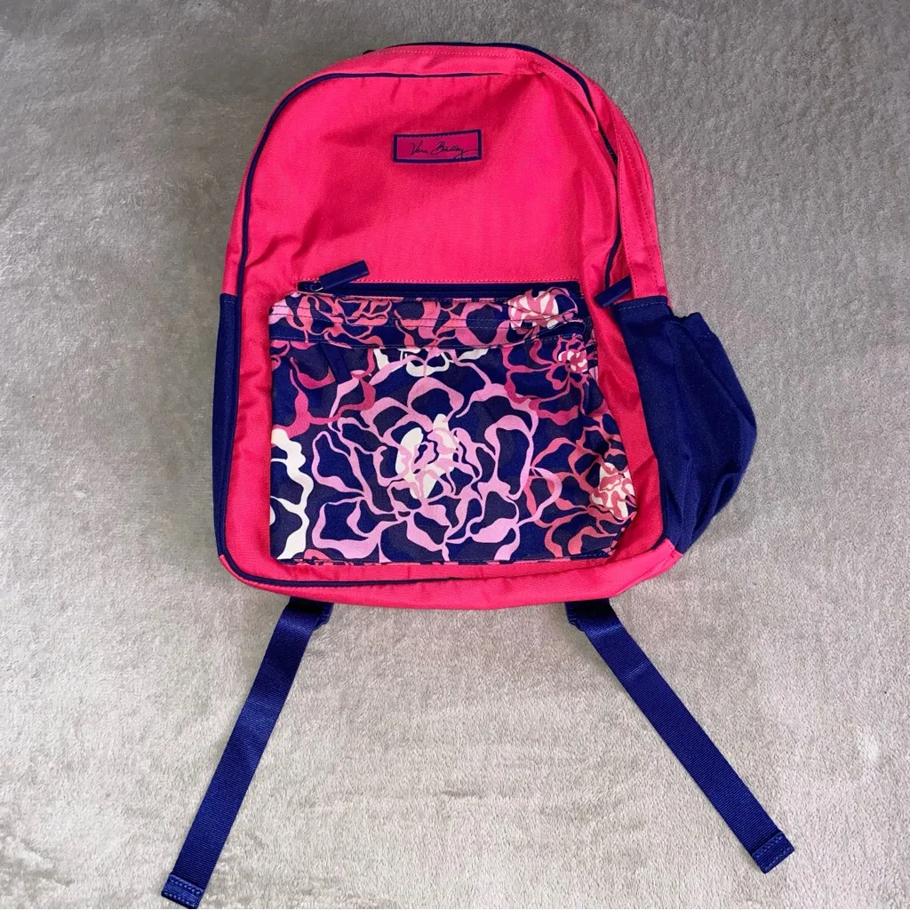 Vera Bradley Pink and Blue Floral Backpack large fit 16” laptop - Image 2