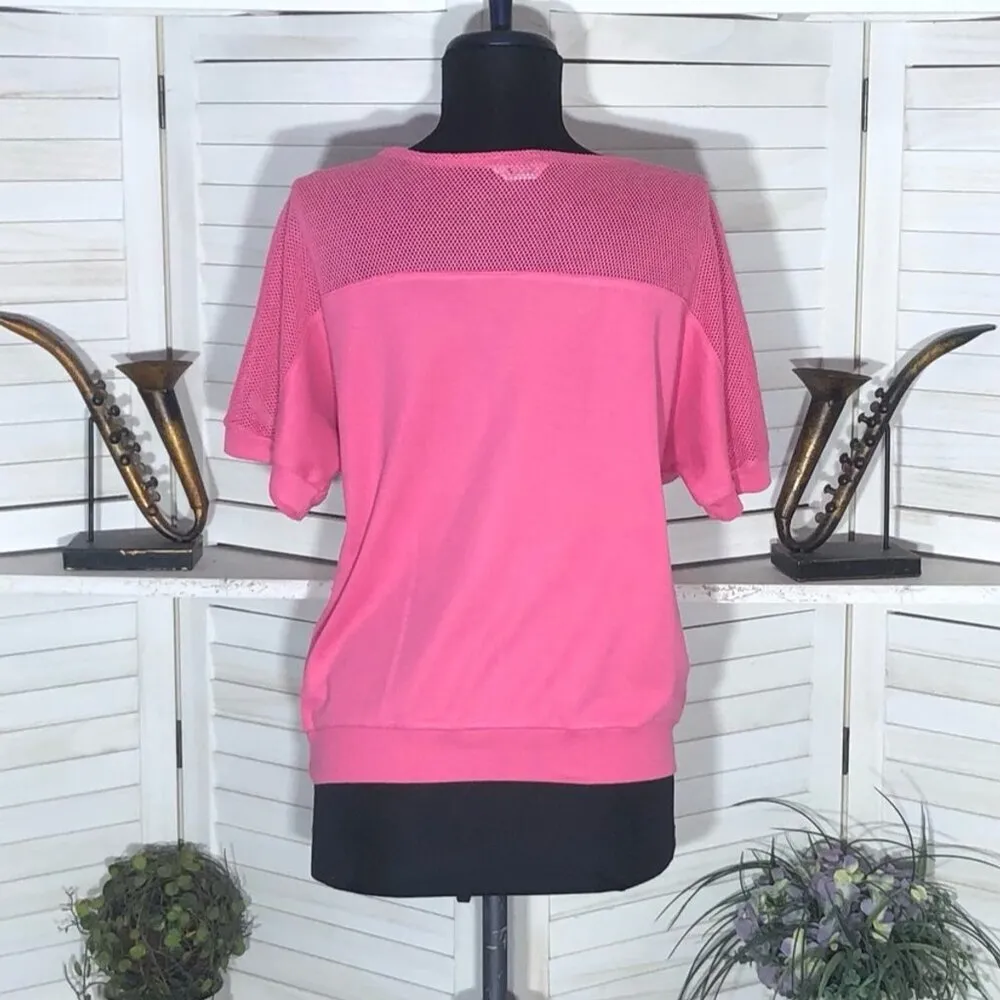 Vintage 90s Blouse Dark Pink Mesh Panel Pullover Size Medium - Image 10
