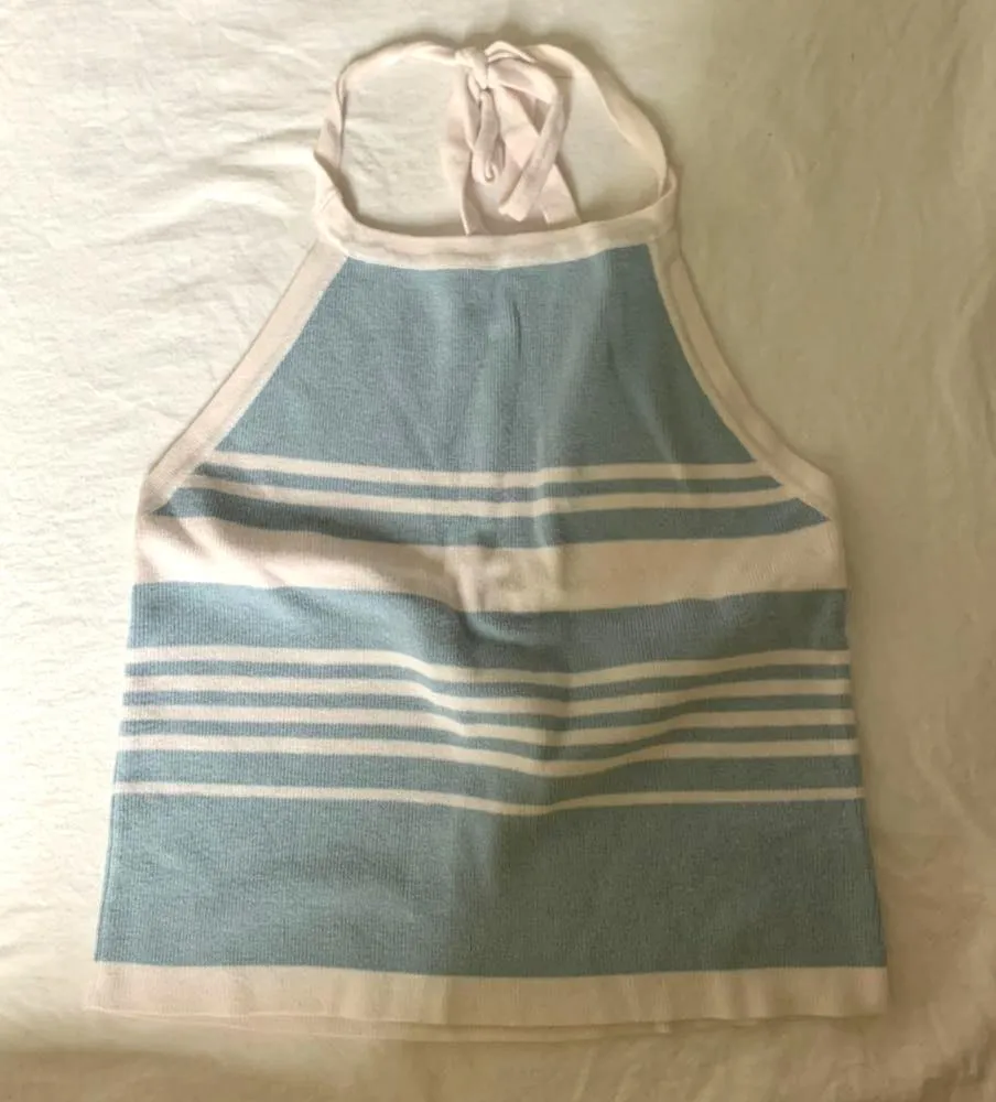 Brandy Melville Blue And White Halter Top - Image 2