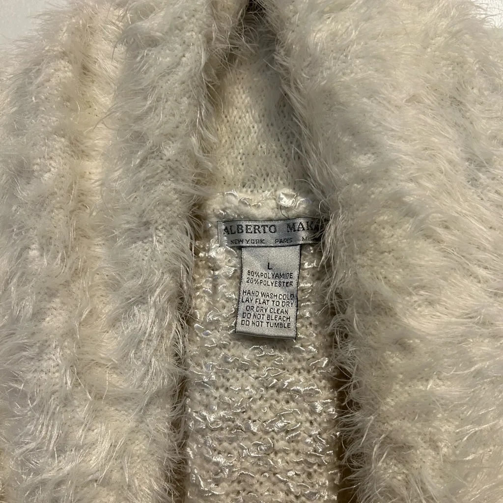 Alberto Makali Cream Textured Sleeveless Faux Fur Sweater Vest Large - Image 4