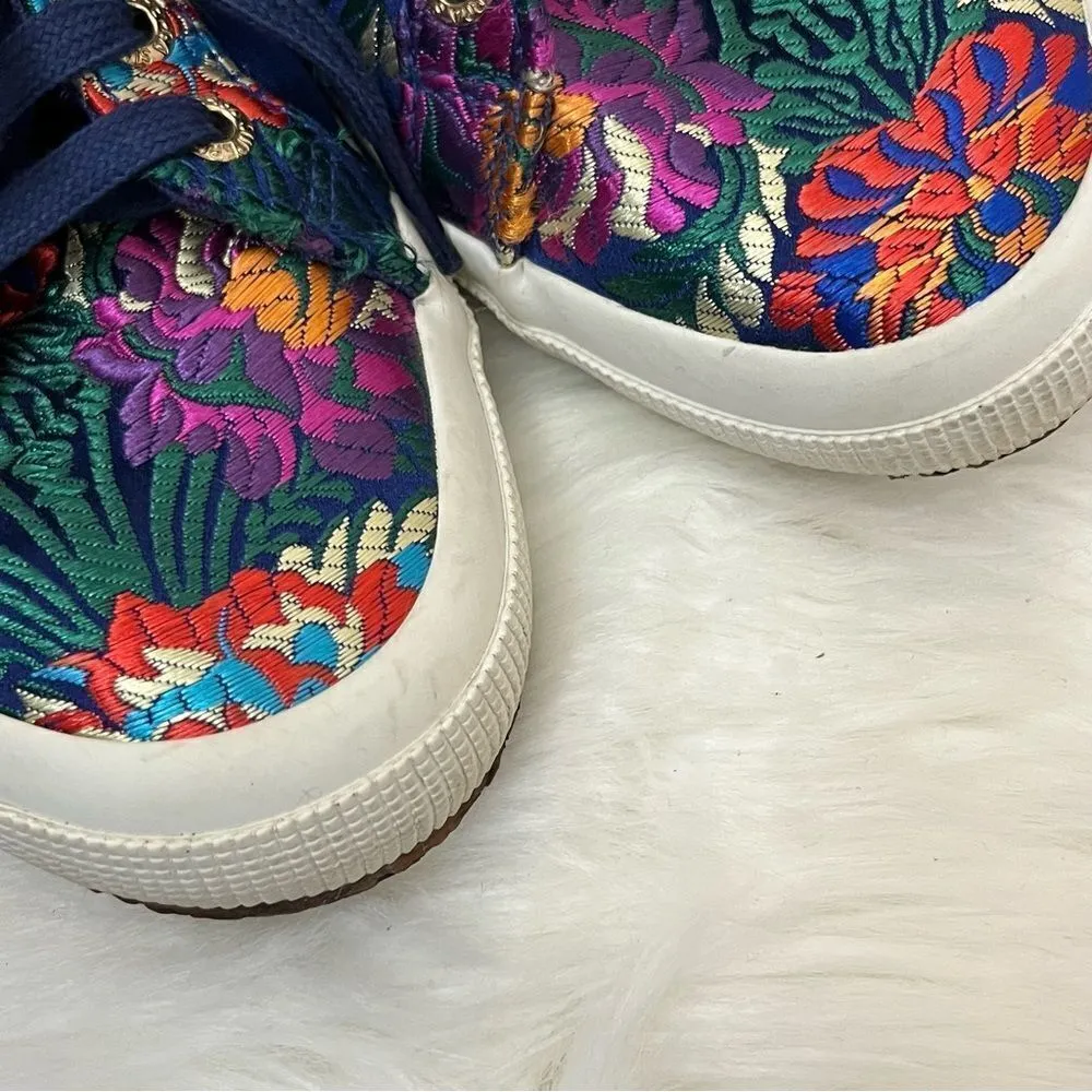 Superga Korelaw Satin Blue / Pink Embroidered Lace Up Sneakers 8 - Image 4