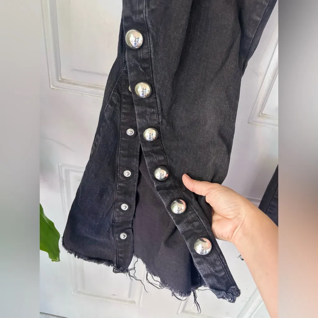 Rachel Roy Black Stretch Denim Studded High Waist Crop Flare Jeans Women's Sz 32 - Image 9