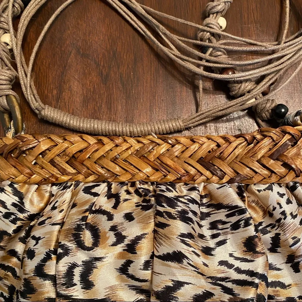 Vintage Sun N Sand Silky Animal Print Beaded Coastal Western Woven Cross… - Image 4