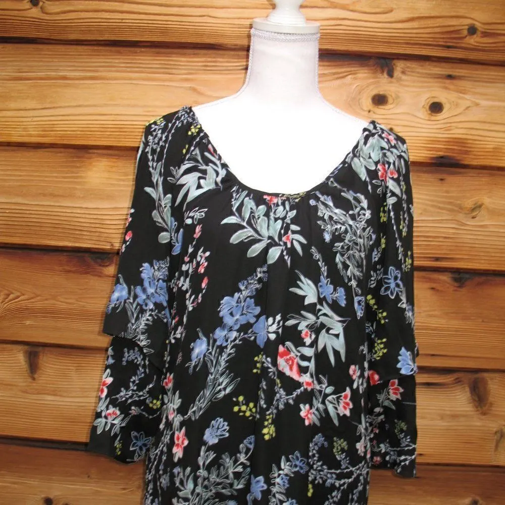 Parker Black Floral Silk Dress - Image 4