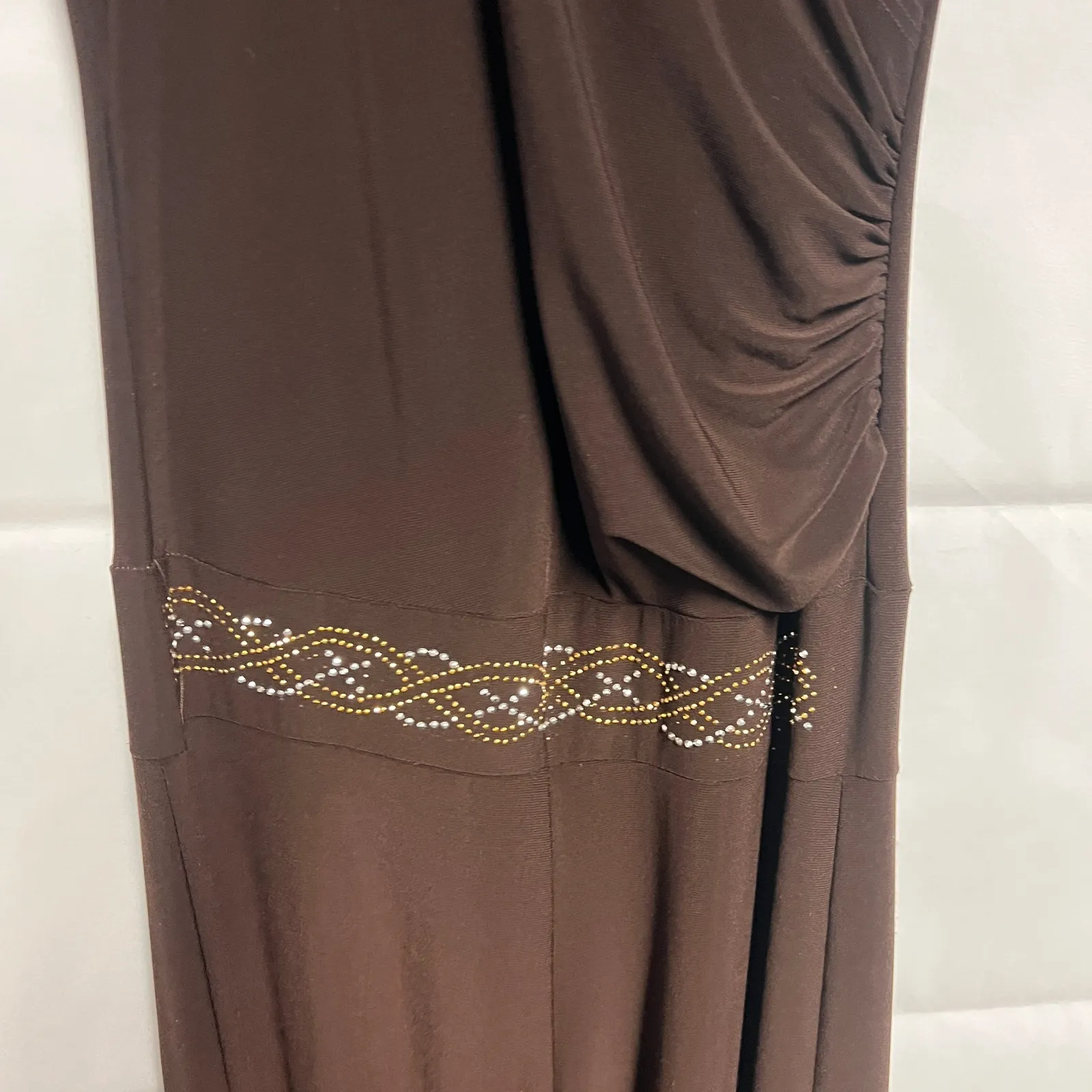 Women's Studded Cropped Wide Leg Brown Halter Jumpsuit Size XS/S - Image 4