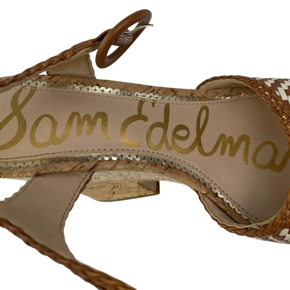 Sam Edelman Lillie Brown Woven Cork Platform Peep Toe Slingback Sandals Size 8 - Image 5