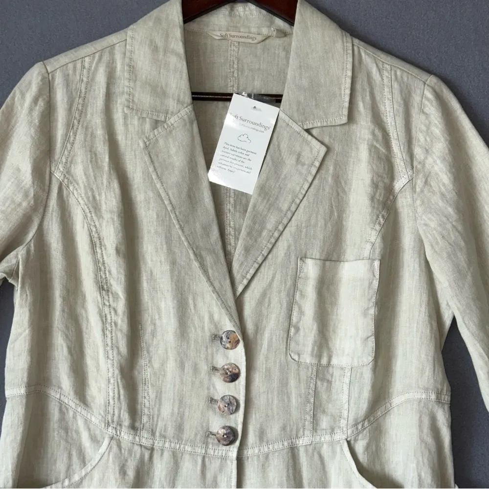 NWT Soft Surroundings Eza Beige Classy Jacket linen size Medium 3/4 sleeves - Image 16