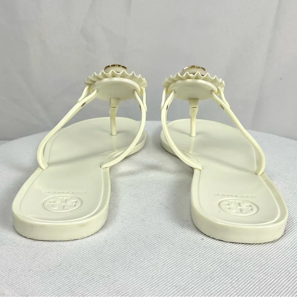 TORY BURCH Melody Thong Sandals Sz 8 Cream Jelly Flip Flop Medallion - Image 5