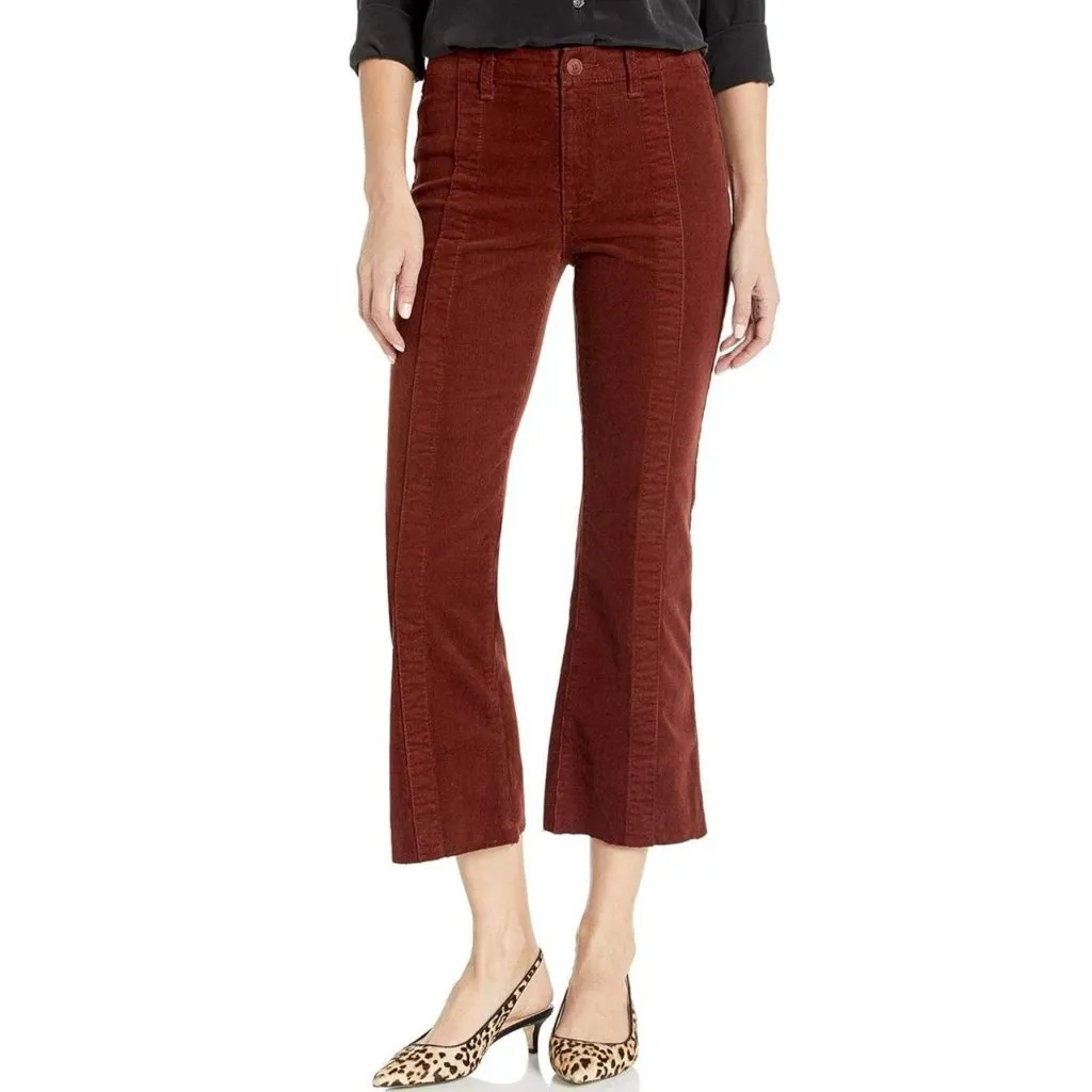 AG Jeans Paneled Quinne Crop High Rise Pleated Cropped Kick Flare Rich Crimson Red Size 26 - Image 2
