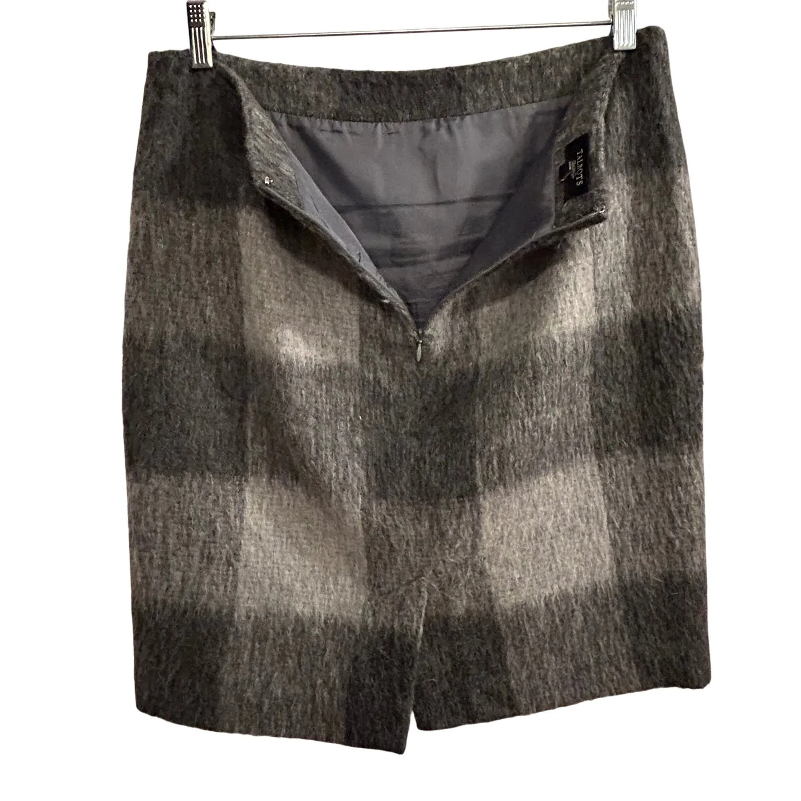 Talbots Women's Plaid Alpaca Wool Blend Pencil Skirt Size 10 Gray Lined Zipper - Image 4